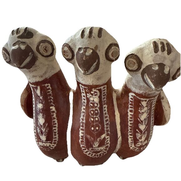 Vintage Peruvian Pottery Bird Whistle Vintage 3 Birds Folk Art Figurine Redware - Picture 11 of 11